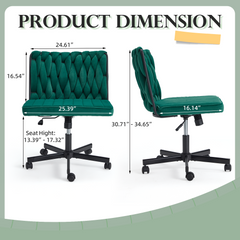 EROMMY Height Adjustable Criss Cross Chair with Wheels, Indoor Furniture Chairs, Cross-legged Armless Swivel Home Office Chair, Green-Erommy