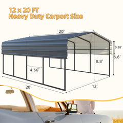 EROMMY 12’ x 20’ Metal Carport with Galvanized Roof – Sturdy Shelter for Cars, Boats, Trucks, and Tractors-Erommy
