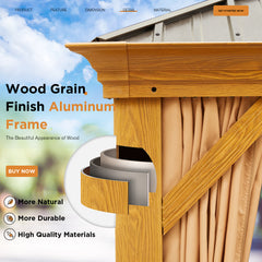 EROMMY 10' X 14' Hardtop Gazebo,Wooden Finish Coated Aluminum Frame Gazebo with Galvanized Steel Double Roof