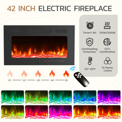 EROMMY 97 Inch Fireplace TV Stand with 42" Electric Fireplace, Fireplace Entertainment Center Media Console, Long TV Stand for Living Room, Television Stands for 100 Inch TV, White