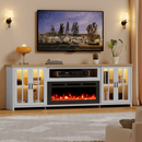 EROMMY 97 Inch Fireplace TV Stand with 42" Electric Fireplace, Fireplace Entertainment Center Media Console, Long TV Stand for Living Room, Television Stands for 100 Inch TV, White