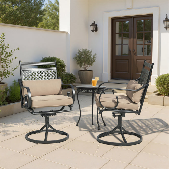 EROMMY Patio Swivel Chair Set of 2, Outdoor Dining Chairs with Cushions for Porch, Deck, and Garden, Khaki-Erommy