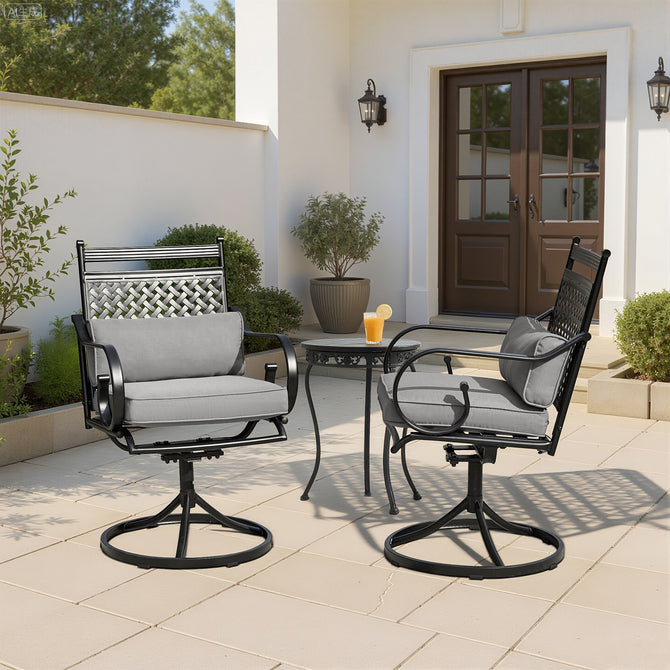 EROMMY Patio Swivel Chair Set of 2, Outdoor Dining Chairs with Cushions for Porch, Deck, and Garden, Gray-Erommy