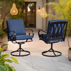 Erommy Patio Swivel Chair Set of 2, Outdoor Dining Chairs with Cushions, Blue-Erommy