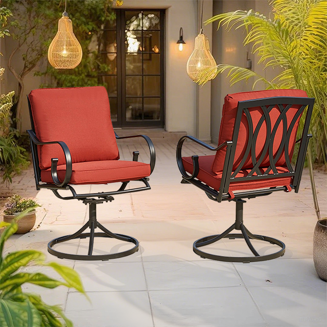 EROMMY Patio Swivel Chair Set of 2, Outdoor Dining Chairs with Cushions, Red-Erommy