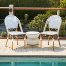EROMMY Outdoor French Bistro Chair Set of 2, Wicker Patio Dining Chairs with Print Finish, Blue&White