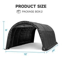 EROMMY 12 x 24 FT Heavy Duty Carport, Portable Garage with All-Steel Metal Frame and Round Style Roof, Anti-Snow Car Canopy Outdoor Storage Shelter for Car, Truck, Boat