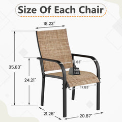 EROMMY Patio Chairs Set of 4, 330 LBS Capacity, 17.83" Widened Outdoor Dining Chairs with All Weather Quick-Drying Textilene & Metal Frame, Brown