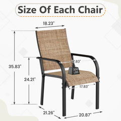 EROMMY Patio Chairs Set of 4, 330 LBS Capacity, 17.83" Widened Outdoor Dining Chairs with All Weather Quick-Drying Textilene & Metal Frame, Brown