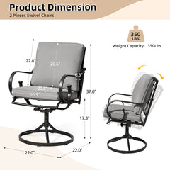EROMMY Patio Swivel Chair Set of 2, Outdoor Dining Chairs with Cushions, Gray-Erommy