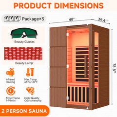 EROMMY 2-Person Indoor Infrared Sauna for Home, Far Infrared Sauna with Red Light Therapy, Chromotherapy Lighting, 6 Carbon Heaters & Bluetooth Speaker, Walnut