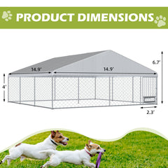 EROMMY 15x15ft Large Outdoor Dog Kennel, Waterproof Cover and Rotating Feeder, Galvanized Steel Metal with Lockable Door-Erommy