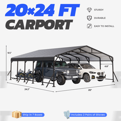 EROMMY 20' x 24' Outdoor Steel Carport with Galvanized Steel Frame and Roof