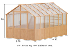 EROMMY 8x12 FT Wooden Greenhouse for Outdoors, Large Walk-in Greenhouse Kit with 4mm Polycarbonate Panels, Adjustable Roof Vent, Lockable Door, Outdoor Greenhouse for Backyard Garden