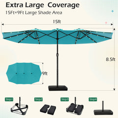EROMMY 15 X 9 Double-Sided Large Umbrella with Solar LED - Blue-Erommy