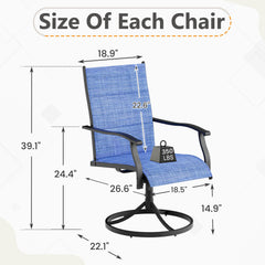EROMMY Patio Swivel Chairs Set of 4, 360° Swivel, 15° Rocking, Outdoor Dining Chairs with Padded All Weather Quick-Drying Textilene High Back & Metal Frame, Blue