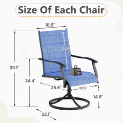 EROMMY Patio Swivel Chairs Set of 4, 360° Swivel, 15° Rocking, Outdoor Dining Chairs with Padded All Weather Quick-Drying Textilene High Back & Metal Frame, Blue