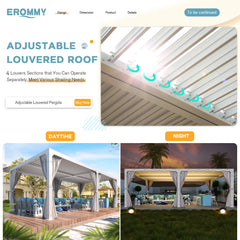 EROMMY 12x24 Pergola with Adjustable Louvered Roof – White-Erommy