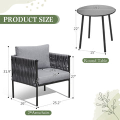 EROMMY 3-Piece Patio Bistro Set, Modern Outdoor Furniture Set, Earth Black & Starry Sky Gray-Erommy