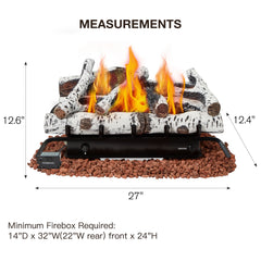 EROMMY 27 Inch Ventless Fireplace Logs Set, Only Used for Natural Gas, White