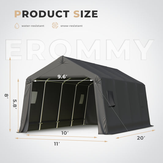EROMMY 10'x20' Heavy Duty Carport, Carport Canopy w/Roll-up Doors & Ventilated Windows, Portable Garage Tent Boat Shelter