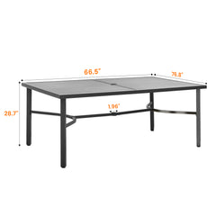 EROMMY Patio Dining Table, 66" x 38" Rectangular Outdoor Dining Table with Adjustable Umbrella Hole and Metal Frame for Deck, Garden, Backyard, Poolside, Grey-Erommy