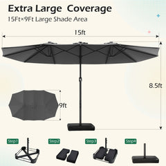 EROMMY 15 X 9 Double-Sided Outdoor Spacious Umbrella - Gray-Erommy
