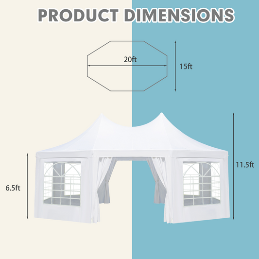 EROMMY 20x15ft Octagonal Heavy Duty Canopy with 6 Removable Sidewalls, 6 Church Windows and 2 Pull-Back Doors