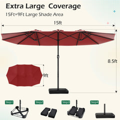 EROMMY 15 X 9 Double-Sided Outdoor Spacious Umbrella - Red-Erommy