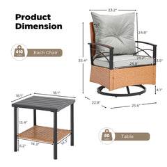 EROMMY 3-Piece Patio Swivel Rocker Set with Rattan Coffee Table, Gray-Erommy
