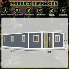 EROMMY Foldable 40ft 2 Bedroom Mobile Home, Modular Prefab House with Kitchen & Fully Equipped Bathroom, Extendable Container House for Outdoor Living-Erommy