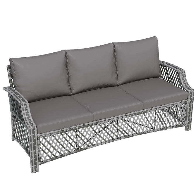EROMMY Outdoor Wicker Sofa, 3-Seat Patio Couch with Cushions, All-Weather PE Rattan Furniture, Gray