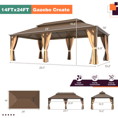 EROMMY 14X24 Hardtop Grill Gazebo with Netting and Sides-Erommy