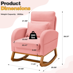 EROMMY Solid Wood Rocking Chair with Cushion & Blanket, Pink, High Legs-Erommy
