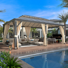 EROMMY 12' x 20' Hardtop Gazebo, Aluminum Composite Double Roof for Patio and Garden, Curtains and Netting-Erommy