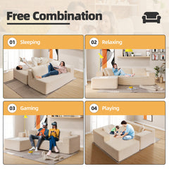 EROMMY 106 inch Cloud Sectional Couch with Chaise Lounge for Living Room Bedroom Apartment, Corduroy Fabric, Beige-Erommy