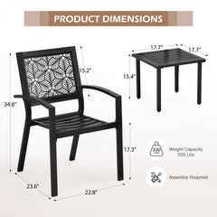 EROMMY 3-Piece Outdoor Bistro Set ¨C Metal Chairs & Table, Black-Erommy