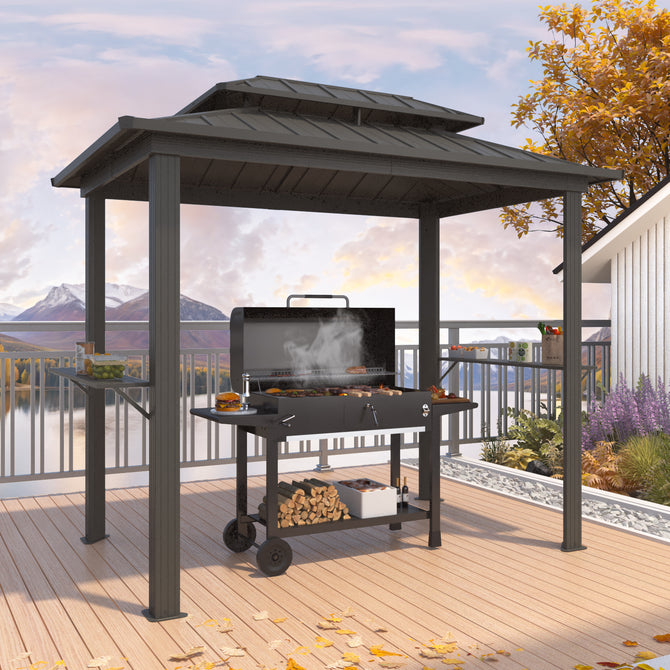 EROMMY 8x6 Small Grill Gazebo with a Steel Double Roof-Erommy