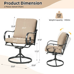 erommy Patio Swivel Chair Set of 2, Outdoor Dining Chairs with Cushions, khaki-Erommy