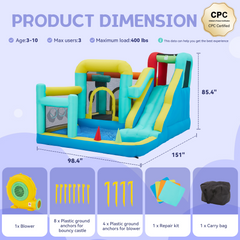 EROMMY Inflatable Trampoline Bouncy House with Water Slides for Kids 3-6 Backyard, Heavy Duty 840D Oxford-Erommy