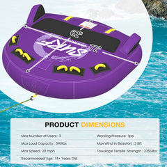 EROMMY 3-Person Deck Towable Tubes for Boating with Winged Side Bolsters and Towable Rope, Padded Bolster Guard Handles & Quick-Connect Tow Point