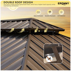 EROMMY 12' x 16' Hardtop Gazebo Galvanized Steel Roof, Double Roof Gazebo with Aluminum Frame, Outdoor Gazebo