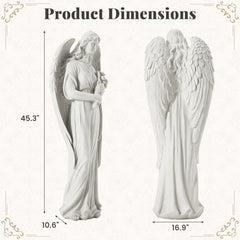 EROMMY 45'' Large Outdoor Statues, Garden Angel Holding Flowers, Sculpture Decor for Patio, Yard and Home, White