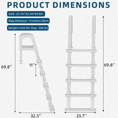 EROMMY Pool Ladder, 5-Step Pool Stairs with Double Handrails and Non-Slip Steps for 47“-54” Above Ground and In-Ground Pools, White
