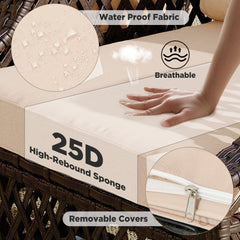 EROMMY 7 Piece Patio Furniture Set, Rattan Outdoor Sectional for Deck Backyard Porch (7 Seats, Khaki)-Erommy