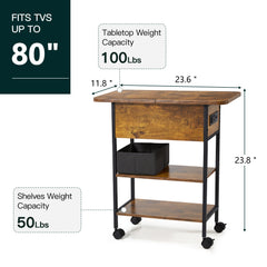 EROMMY Multi-Functional Flip Side Table, 360° Swivel Wheels & Storage Shelf for Living Room/Bedroom, Rustic Brown Wood End Table, Brown-Erommy