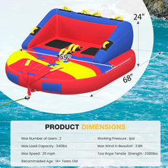 EROMMY 2-Person Towable Tubes for Boating with Towable Rope, Couch Reversible Boat Tube, Padded Bolster Guard Handles & Quick-Connect Tow Point