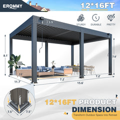 EROMMY 12x16 Pergola with Waterproof Roof Panels – Grey-Erommy