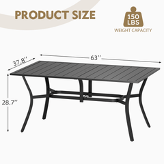 EROMMY 63"x38" Outdoor Dining Table for 6, E-Coated Metal w/ Umbrella Hole