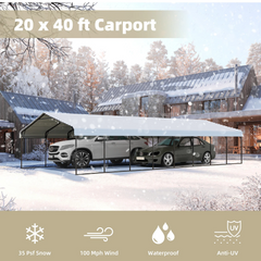 EROMMY 20' x 40' Metal Carport with Galvanized Roof – Shelter for 2 Cars, Truck, Boat, and SUV-Erommy